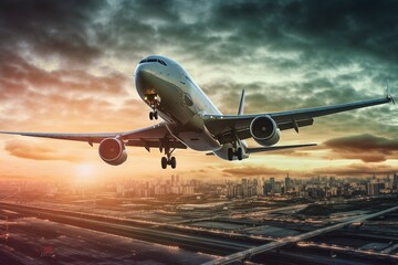 airport taking Airplane aeroplane aerodrome transportation travel air plane transport flight sky tour tourism runway fly jet departure vacation holiday trip take-off commercial business technology