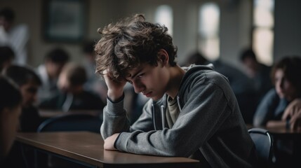 Obraz premium person expressing sadness in a school generative ai