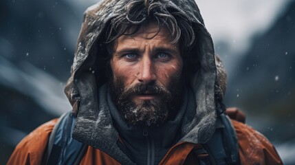 person expressing sadness in the middle of some mountains generative ai