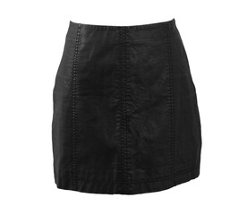 Vintage black leather mini skirt. Product photograph. No background png.