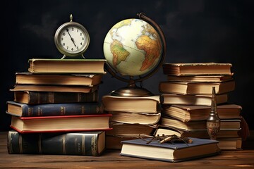 books school Old aged antique apple back to black board book bookcase brownish burned chalk blackboard class classroom clock copy space cover culture damage delicious desk dictionary diet - obrazy, fototapety, plakaty