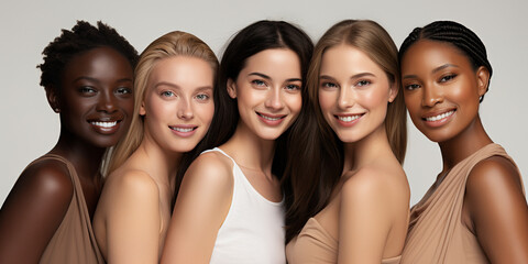 Naklejka premium an Model photo where 5 diverse people of race. some young some old - Generative AI