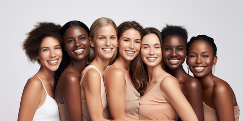 Naklejka premium an Model photo where 7 diverse people of race. some young some old - Generative AI
