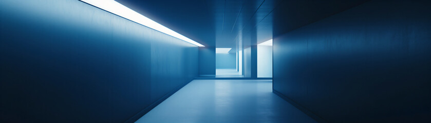Business office background, blue textured walls, photographic, view down hallway, minimalism - Generative AI