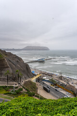 Beautiful Pacific Ocean waves crashing on the coast in Miraflores district. 