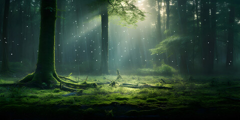 Fantasy Forest with Glowing Tree Canopy,,,
Sunlit Magical Trees in Fairytale Woods