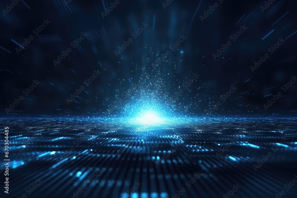 Poster grids surfaces lines form particles depths deep areas light blue sparkling background gital dark abs