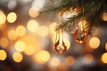 music christmas text space lights blurred note wooden branch tree fir background bokeh bow card carol celebration closeup concept concert copy decor