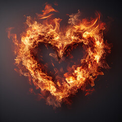 Fototapeta premium fire in shape of a heart shot. Burning heart shape. A heart shape on fire. - Generative AI