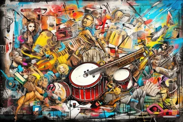 Foto op Aluminium wall style urban graffiti music cool background art dance colourful architecture colours abstract ethnic instrument asia india painting detail symbol culture © sandra