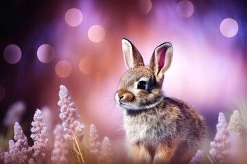 Fototapeta premium Close-up of cute rabbit with beautiful bokeh background