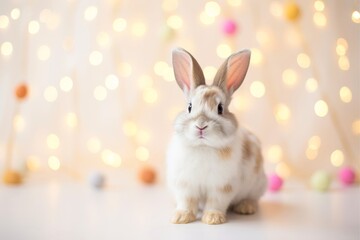 Fototapeta premium Close-up of cute rabbit with beautiful bokeh background