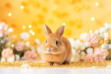 Close-up of cute rabbit with beautiful bokeh background