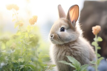 Fototapeta premium Close-up of cute rabbit with beautiful bokeh background