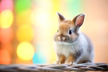 Obraz premium Close-up of cute rabbit with beautiful bokeh background