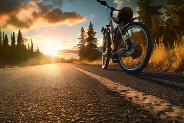 sun illuminated path asphalt Bike biking sunset sport ray bicycle cycling ride sunlight adventure france bicyclist race mountain route summer fitness tour cycle speed motion flare track nature road