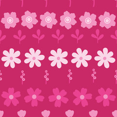 Monochrome pink floral seamless pattern. Cute girlish hand drawn flowers raster allover print. Great for textile or fabric printing 