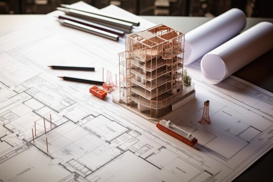 model architectural drawings building Residential concept Construction blueprint design drawing plan real estate architect house project banner engineer work desk site desktop architecture caliper