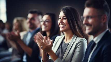 Obraz premium Shot of a group of businesspeople clapping during a conference - Generative AI
