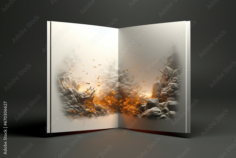 Poster illustration 3d design presentation mock template white blank brochure halffold a3 booklet up folder