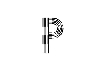 Logo P Letter monogram parallel lines shapes, Alphabet Design Template.