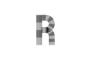 Logo R Letter monogram parallel lines shapes, Alphabet Design Template.