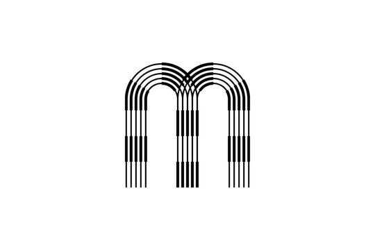 Logo M Letter monogram parallel lines shapes, Alphabet Design Template.