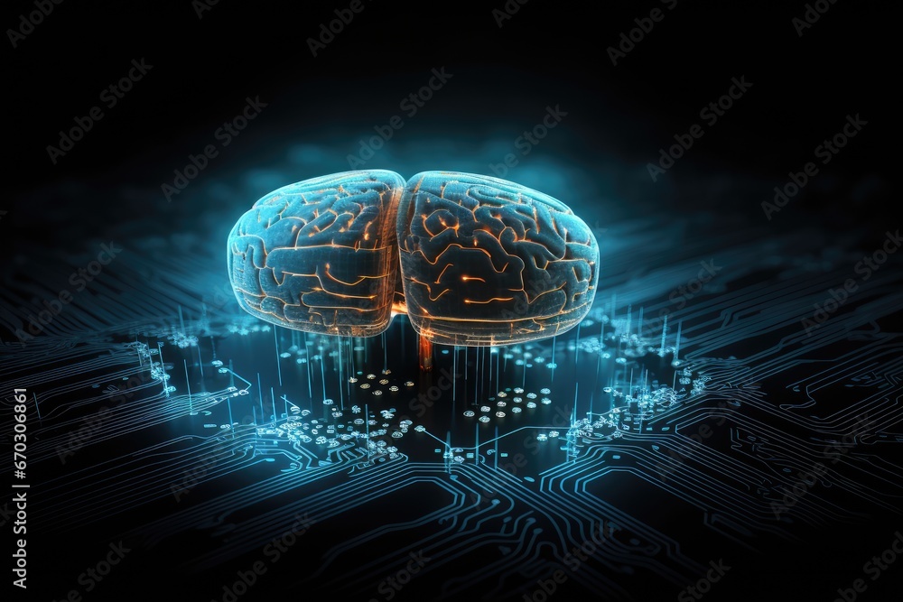Poster concept space cyber intelligence artificial represent background technology brain human circuit boar