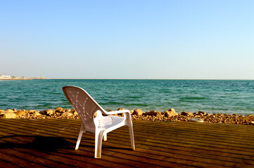 Chair sitting by the Dead Sea in Israel