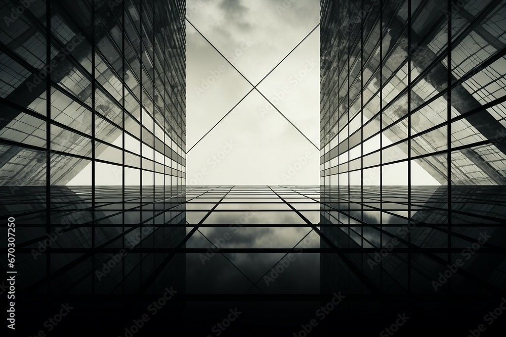 Aufkleber monochrome window glass geometry architecture building glasses modern abstract background pattern of