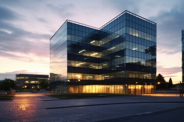 evening building office modern   building office exterior evening modern business building szczecin poland editorial commercial business work background glasses architecture corporate - obrazy, fototapety, plakaty