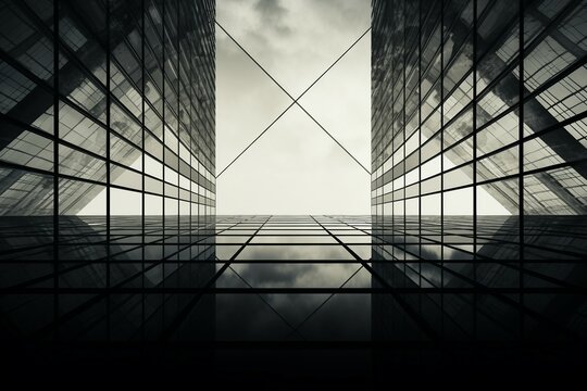 Fototapeta monochrome window glass geometry architecture building glasses modern abstract background pattern office sky wall business estate city real white steel downtown design corporate construction light