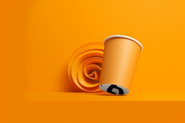 lay flat minimal announcement concept attention space copy background orange megaphone cup paper image concept business friend refer   business refer attention friends recommend design - obrazy, fototapety, plakaty