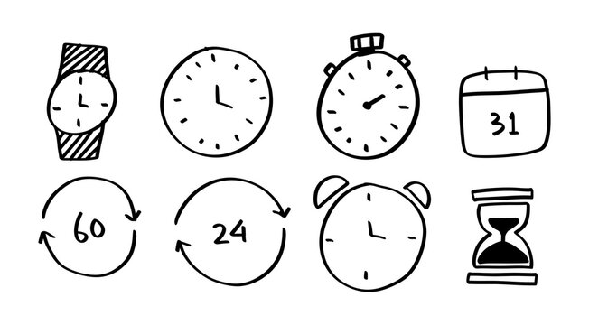 set of clocks hand drawn element