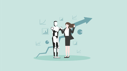 AI technology concept of business assistant, consultant, and support. The advantages of Artificial Intelligence user is growth a graph, marketing opportunity, and financial profit. Hand drawn vector.