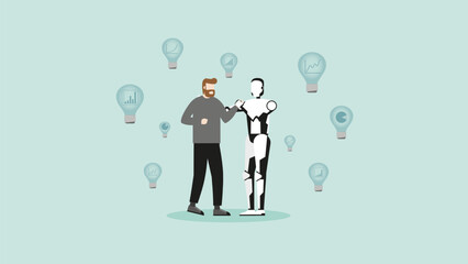 AI technology concept of business assistant, consultant, and support. The advantages of Artificial Intelligence user is growth a graph, marketing opportunity, and financial profit. Hand drawn vector.