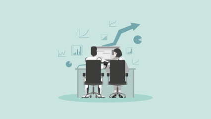 AI technology concept of business assistant, consultant, and support. The advantages of Artificial Intelligence user is growth a graph, marketing opportunity, and financial profit. Hand drawn vector.