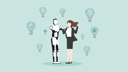 AI technology concept of business assistant, consultant, and support. The advantages of Artificial Intelligence user is growth a graph, marketing opportunity, and financial profit. Hand drawn vector.
