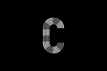 Logo C Letter monogram parallel lines shapes, Alphabet Design Template.