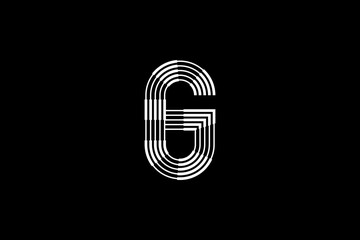 Logo G Letter monogram parallel lines shapes, Alphabet Design Template.