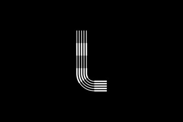 Logo L Letter monogram parallel lines shapes, Alphabet Design Template.