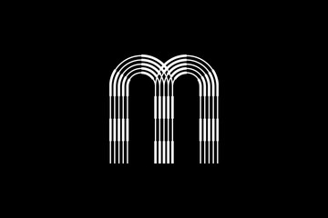 Logo M Letter monogram parallel lines shapes, Alphabet Design Template.