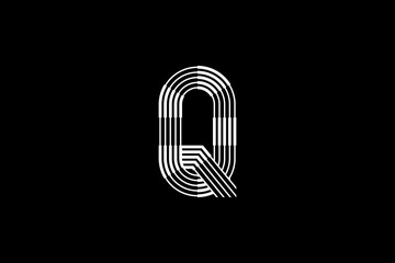Logo Q Letter monogram parallel lines shapes, Alphabet Design Template.