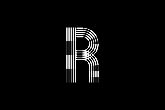 Logo R Letter monogram parallel lines shapes, Alphabet Design Template.