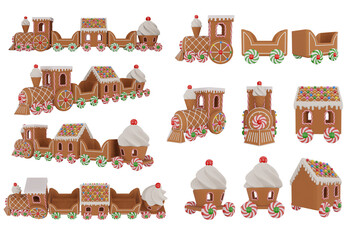 christmas gingerbread train 3d renders
