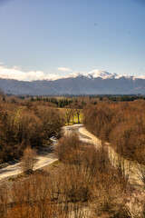 River and Southern Alps scenery from where the Waiau and Hanmer rivers meet at the  Hanmer Springs...