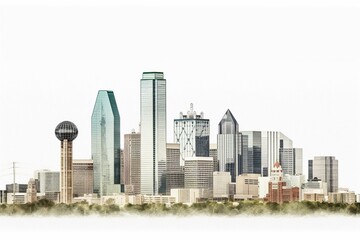 Image of a cityscape in Dallas isolated on a white background. Generative AI