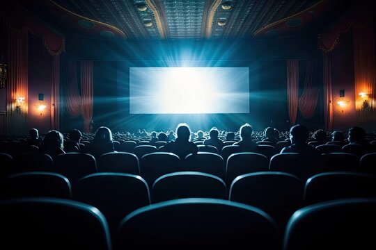 background business auditorium theater cinema motion picture theatre screen audience people watching film entertainment dark white space back show