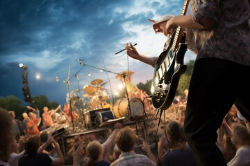 concert outdoor music audience public instrument musician art show guitar electric musical playing player performer person artist band - obrazy, fototapety, plakaty