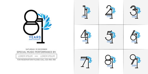 set of anniversary logotype black color with blue ornament for special celebration event